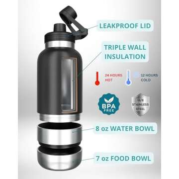 HEMLI 32 oz. Portable Dog Water Bottle, Dog Travel Water Bottle, Portable Water Bowl for Dogs, Dog T...