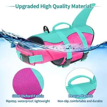 Malier Dog Life Jacket, Ripstop Dog Life Vest with High Buoyancy for Swimming Boating, High Visibility Dog Shark Life Jacket Puppy Life Jacket Dog Lifesaver for Small Medium Large Dogs (Large)