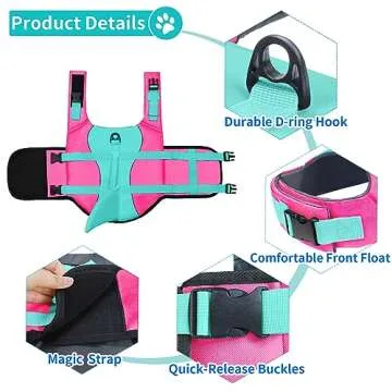 Malier Dog Life Jacket, Ripstop Dog Life Vest with High Buoyancy for Swimming Boating, High Visibility Dog Shark Life Jacket Puppy Life Jacket Dog Lifesaver for Small Medium Large Dogs (Large)