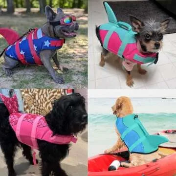 Malier Dog Life Jacket, Ripstop Dog Life Vest with High Buoyancy for Swimming Boating, High Visibility Dog Shark Life Jacket Puppy Life Jacket Dog Lifesaver for Small Medium Large Dogs (Large)