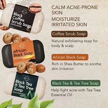 O Naturals 6 PCS Black Soap Collection for All Skin Types