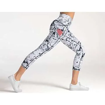 Dragon Fit High Waist Yoga Capri Leggings with 3 Pockets,Tummy Control Workout Running 4 Way Stretch Yoga Pants (Small, Capri29-Marble)