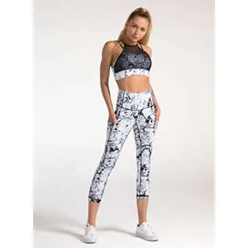 Dragon Fit High Waist Yoga Capri Leggings with 3 Pockets,Tummy Control Workout Running 4 Way Stretch Yoga Pants (Small, Capri29-Marble)