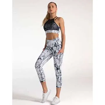 Dragon Fit High Waist Yoga Capri Leggings with 3 Pockets,Tummy Control Workout Running 4 Way Stretch Yoga Pants (Small, Capri29-Marble)