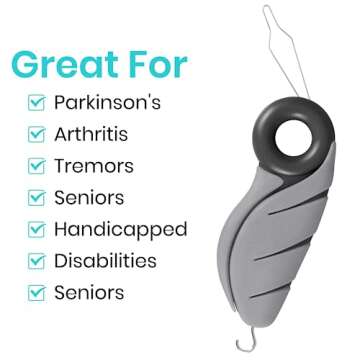 Vive Button Hook with Finger Hole - Zipper Gripper Pull Helper - Dressing Aid Assist - Buttoning Too...