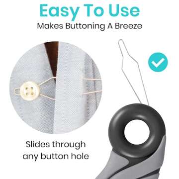 Vive Button Hook with Finger Hole - Zipper Gripper Pull Helper - Dressing Aid Assist - Buttoning Tool Device for Arthritis, Limited Mobility, Independent Living - Dexterity Handle Grip for Clothes
