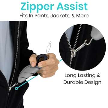 Vive Button Hook with Finger Hole - Zipper Gripper Pull Helper - Dressing Aid Assist - Buttoning Tool Device for Arthritis, Limited Mobility, Independent Living - Dexterity Handle Grip for Clothes
