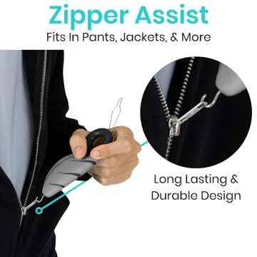 Vive Button Hook with Finger Hole - Zipper Gripper Pull Helper - Dressing Aid Assist - Buttoning Tool Device for Arthritis, Limited Mobility, Independent Living - Dexterity Handle Grip for Clothes