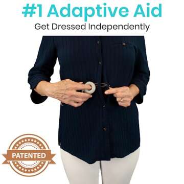 Vive Button Hook with Finger Hole - Zipper Gripper Pull Helper - Dressing Aid Assist - Buttoning Tool Device for Arthritis, Limited Mobility, Independent Living - Dexterity Handle Grip for Clothes