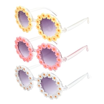 Topbuti Girls Round Daisy Flower Sunglasses Flower Shaped Cute Glasses UV 400 Protection Outdoor Bea...