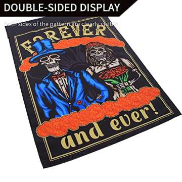 Day of the Dead Garden Flag Outdoor Vertical Double Sided Dia de Los Muertos Yard Signs with Stakes and Lawn Decorations Flower Suger Skull Hanging Garland Party Supplies (Forever and ever)
