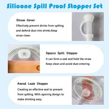 Mojoker 6pcs Silicone Spill Proof Stopper Set, Straw Cover for Stanley Cup 1.0 40oz/ 30oz, Including 2 Square Spill Stopper, 2 Round Leak Stopper and 2 Straw Cover Cap for Stanley Cup Accessories