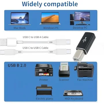 USB B to USB C Adapter Set for Printers and MIDI Devices