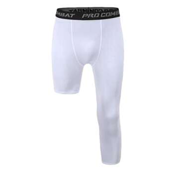 Jonscart Men?s 3/4 One Leg Compression Capri Tights Pants Athletic Base Layer Underwear (White-L,S)