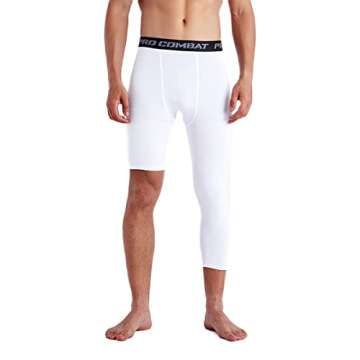 Jonscart Men?s 3/4 One Leg Compression Capri Tights Pants Athletic Base Layer Underwear (White-L,S)