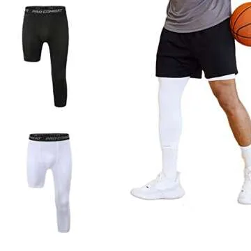 Jonscart Men?s 3/4 One Leg Compression Capri Tights Pants Athletic Base Layer Underwear (White-L,S)
