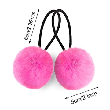 WILLBOND Fluffy Pom Pom Hair Ties Set for Women & Kids