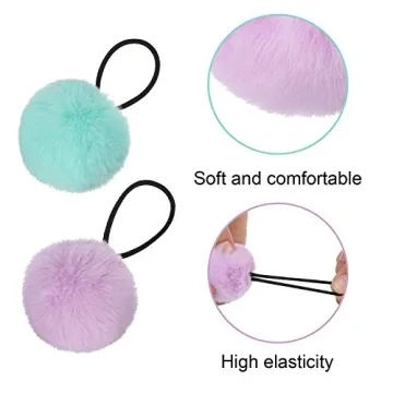 WILLBOND Fluffy Pom Pom Hair Ties Set for Women & Kids