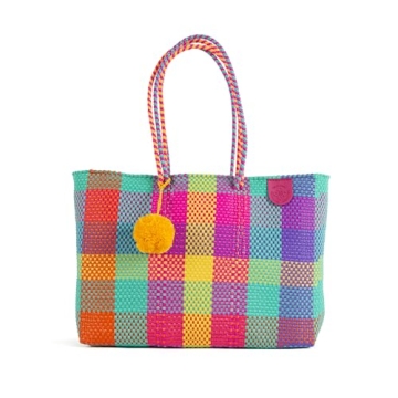Fiesta Super Tote, Handwoven Plastic Tote, Mexican Plastic Woven Bag, Beach Bag, Summer Bag, Multi-C...