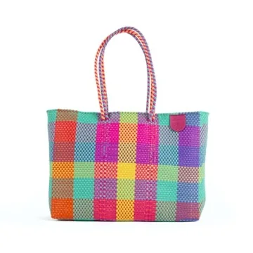 Fiesta Super Tote, Handwoven Plastic Tote, Mexican Plastic Woven Bag, Beach Bag, Summer Bag, Multi-Color Beach Bag, Water-Resistant Tote