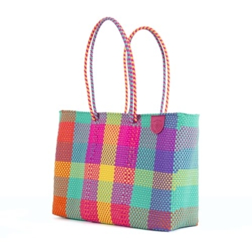 Fiesta Super Tote, Handwoven Plastic Tote, Mexican Plastic Woven Bag, Beach Bag, Summer Bag, Multi-Color Beach Bag, Water-Resistant Tote