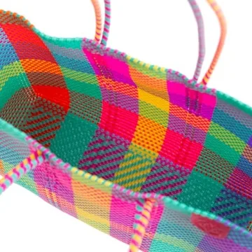 Fiesta Super Tote, Handwoven Plastic Tote, Mexican Plastic Woven Bag, Beach Bag, Summer Bag, Multi-Color Beach Bag, Water-Resistant Tote