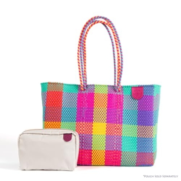 Fiesta Super Tote, Handwoven Plastic Tote, Mexican Plastic Woven Bag, Beach Bag, Summer Bag, Multi-Color Beach Bag, Water-Resistant Tote