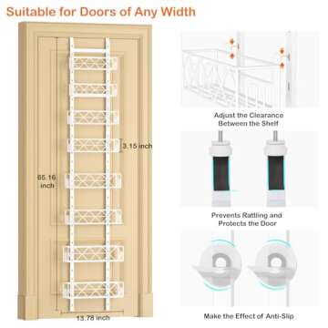 Over the Door Pantry Organizer 8-Tier Adjustable Baskets Hanging Spice Door Rack Narrow - 13.78" W x...