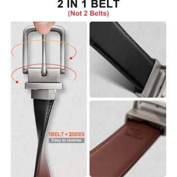 BULLIANT Men's Belt,Reversible Belt 1.25" For Gift Mens Casual Golf Dress pants shirts,One Reverse For 2 Sides(Black/Light Brown,38"-40" Waist Adjustable)