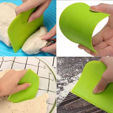 Suanyok Dough Scraper Bowl Scraper Bread Cream Cake Pizza Cutter Bench Scraper- Flexible Plastic Multi-Function Kitchen tools, 2 Piece White-Green