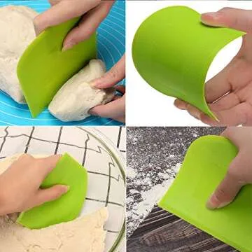 Suanyok Dough Scraper Bowl Scraper Bread Cream Cake Pizza Cutter Bench Scraper- Flexible Plastic Multi-Function Kitchen tools, 2 Piece White-Green