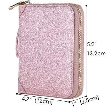 Easyoulife Womens Credit Card Holder Wallet Zip Leather Card Case RFID Blocking (Glitter Light Purple)