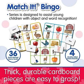 The Learning Journey: Match It! Bingo - Farm - Reading Game for Preschool and Kindergarten 36 Picture Word Cards