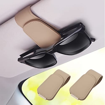 SAMGCHI 2 Packs Sunglass Holder for Car Sun Visor, Magnetic Eyeglass Hanger Clip for Car Visor, Leat...