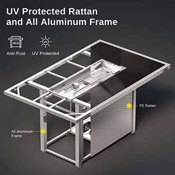 EAST OAK 52'' Propane Fire Pit Table, 60,000 BTU Gas Firepit W/Large Tempered Glass Tabletop, CSA Certified Outdoor Patio Fire Table with 9.2 lbs Glass Stone & Removable Lid, Grey