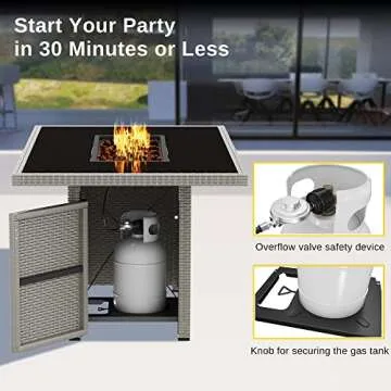 EAST OAK 52'' Propane Fire Pit Table, 60,000 BTU Gas Firepit W/Large Tempered Glass Tabletop, CSA Certified Outdoor Patio Fire Table with 9.2 lbs Glass Stone & Removable Lid, Grey