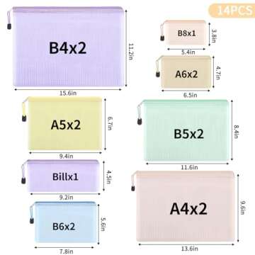 EOOUT 14pcs Mesh Zipper Pouch, 8 Sizes Waterproof Zipper Bags, 7 Colors Waterproof Plastic Document ...