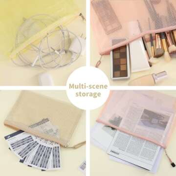 EOOUT 14pcs Mesh Zipper Pouch, 8 Sizes Waterproof Zipper Bags, 7 Colors Waterproof Plastic Document Pouch, Multipurpose for Travel Storage, Office Appliances, Home Organize