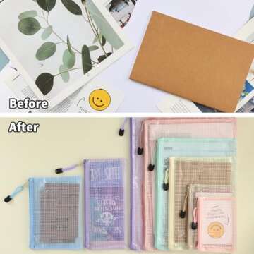 EOOUT 14pcs Mesh Zipper Pouch, 8 Sizes Waterproof Zipper Bags, 7 Colors Waterproof Plastic Document Pouch, Multipurpose for Travel Storage, Office Appliances, Home Organize