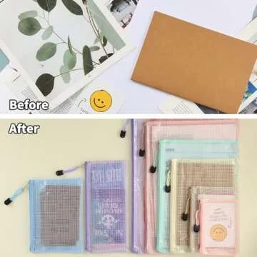 EOOUT 14pcs Mesh Zipper Pouch, 8 Sizes Waterproof Zipper Bags, 7 Colors Waterproof Plastic Document Pouch, Multipurpose for Travel Storage, Office Appliances, Home Organize