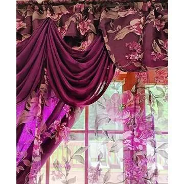 GOHD Roman Romance Burnt-Out Printed Organza Window Curtain Panel Drape with Attached Fancy Valance ...