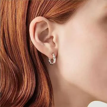 Miabella 925 Sterling Silver or 18K Gold Plated 3mm Twisted Lightweight Chunky Small Hoop Earrings f...