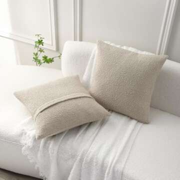 FUTEI Pack of 2 Beige Boucle Accent Decorative Throw Pillow Covers,18x18 Inch Soft Solid Textured Cushion Case,Home Decor for Couch Bed Living Room