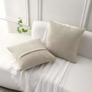 FUTEI Pack of 2 Beige Boucle Accent Decorative Throw Pillow Covers,18x18 Inch Soft Solid Textured Cushion Case,Home Decor for Couch Bed Living Room