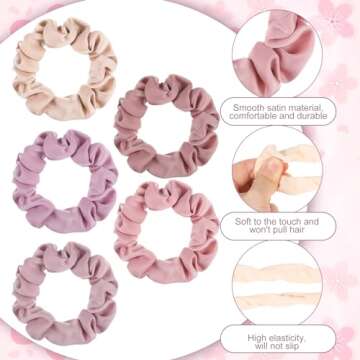 Satin Hair Scrunchies - 8 Piece Pink Series for Women