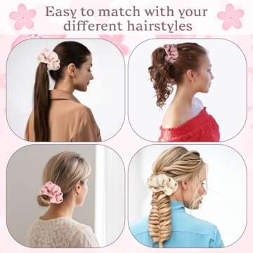 Satin Hair Scrunchies - 8 Piece Pink Series for Women