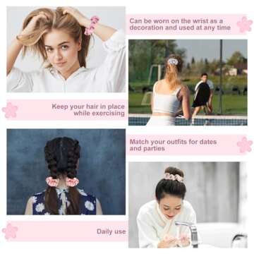 Satin Hair Scrunchies - 8 Piece Pink Series for Women