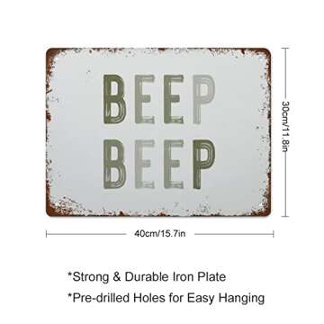 NAMEY Funny Vintage Tin Metal Sign Beep Beep Nursery Decor Cars Theme Boys Room Wall Decor Green Tod...