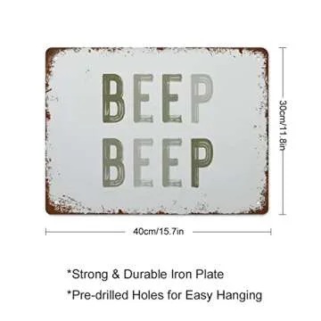 NAMEY Funny Vintage Tin Metal Sign Beep Beep Nursery Decor Cars Theme Boys Room Wall Decor Green Tod...