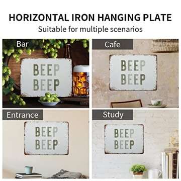 NAMEY Funny Vintage Tin Metal Sign Beep Beep Nursery Decor Cars Theme Boys Room Wall Decor Green Toddler Room Wall Art 12x16 Inch Suitable for Home and Bar Cafe Wall Decor